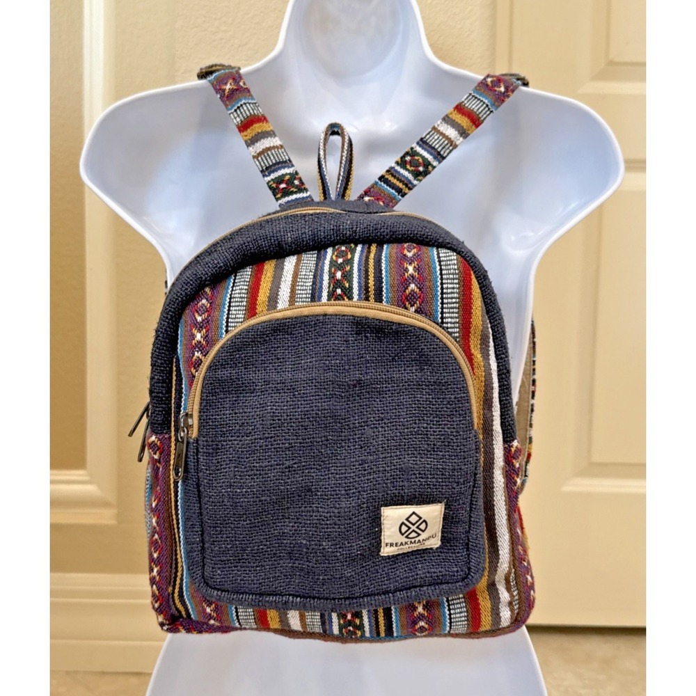 NEW Freakmandu Blue Hemp Bohemian Backpack Aztec Southwestern Napal Festival